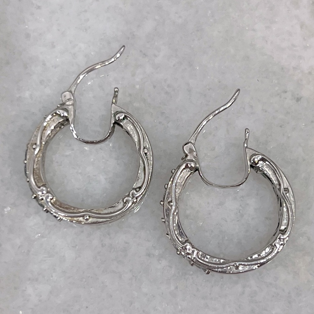 Sky Blue Topaz Silver Scroll Detailed Hoop Earrings - Picture 14 of 14